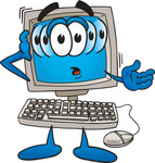 Clip Art Graphic of a Confused Desktop Computer Cartoon Character