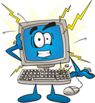 Clip Art Graphic of a Crashing Desktop Computer Cartoon Character