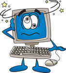 Clip Art Graphic of a Desktop Computer Cartoon Character Crashing