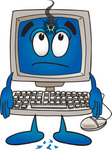 Clip Art Graphic of a Desktop Computer Cartoon Character With a Hole in the Screen