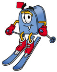 Clip Art Graphic of a Blue Snail Mailbox Cartoon Character Skiing Downhill