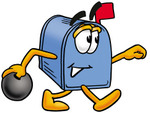 Clip Art Graphic of a Blue Snail Mailbox Cartoon Character Holding a Bowling Ball