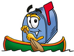 Clip Art Graphic of a Blue Snail Mailbox Cartoon Character Rowing a Boat