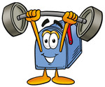 Clip Art Graphic of a Blue Snail Mailbox Cartoon Character Holding a Heavy Barbell Above His Head