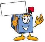 Clip Art Graphic of a Blue Snail Mailbox Cartoon Character Holding a Blank Sign