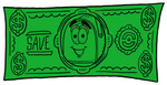 Clip Art Graphic of a Blue Snail Mailbox Cartoon Character on a Dollar Bill