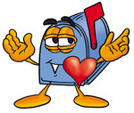 Clip Art Graphic of a Blue Snail Mailbox Cartoon Character With His Heart Beating Out of His Chest