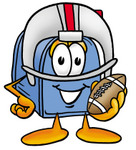 Clip Art Graphic of a Blue Snail Mailbox Cartoon Character in a Helmet, Holding a Football