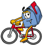 Clip Art Graphic of a Blue Snail Mailbox Cartoon Character Riding a Bicycle