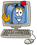 Clip Art Graphic of a Blue Snail Mailbox Cartoon Character Waving From Inside a Computer Screen