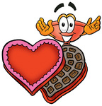 Clip Art Graphic of a Plumbing Toilet or Sink Plunger Cartoon Character With an Open Box of Valentines Day Chocolate Candies