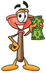 Clip Art Graphic of a Plumbing Toilet or Sink Plunger Cartoon Character Holding a Dollar Bill