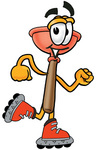 Clip Art Graphic of a Plumbing Toilet or Sink Plunger Cartoon Character Roller Blading on Inline Skates
