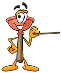 Clip Art Graphic of a Plumbing Toilet or Sink Plunger Cartoon Character Holding a Pointer Stick