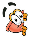 Clip Art Graphic of a Plumbing Toilet or Sink Plunger Cartoon Character Peeking Around a Corner