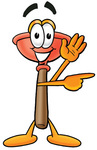Clip Art Graphic of a Plumbing Toilet or Sink Plunger Cartoon Character Waving and Pointing