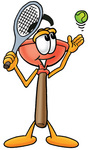 Clip Art Graphic of a Plumbing Toilet or Sink Plunger Cartoon Character Preparing to Hit a Tennis Ball