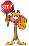 Clip Art Graphic of a Plumbing Toilet or Sink Plunger Cartoon Character Holding a Stop Sign