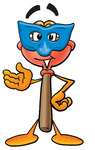 Clip Art Graphic of a Plumbing Toilet or Sink Plunger Cartoon Character Wearing a Blue Mask Over His Face