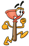 Clip Art Graphic of a Plumbing Toilet or Sink Plunger Cartoon Character Running