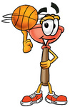 Clip Art Graphic of a Plumbing Toilet or Sink Plunger Cartoon Character Spinning a Basketball on His Finger