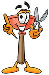 Clip Art Graphic of a Plumbing Toilet or Sink Plunger Cartoon Character Holding a Pair of Scissors