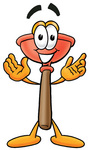 Clip Art Graphic of a Plumbing Toilet or Sink Plunger Cartoon Character With Welcoming Open Arms
