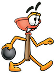 Clip Art Graphic of a Plumbing Toilet or Sink Plunger Cartoon Character Holding a Bowling Ball