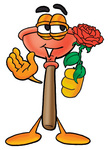 Clip Art Graphic of a Plumbing Toilet or Sink Plunger Cartoon Character Holding a Red Rose on Valentines Day