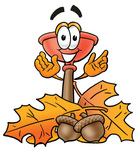 Clip Art Graphic of a Plumbing Toilet or Sink Plunger Cartoon Character With Autumn Leaves and Acorns in the Fall
