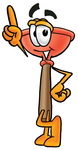Clip Art Graphic of a Plumbing Toilet or Sink Plunger Cartoon Character Pointing Upwards