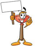 Clip Art Graphic of a Plumbing Toilet or Sink Plunger Cartoon Character Holding a Blank Sign