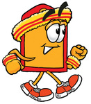 Clip Art Graphic of a Red and Yellow Sales Price Tag Cartoon Character Speed Walking or Jogging