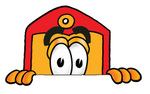 Clip Art Graphic of a Red and Yellow Sales Price Tag Cartoon Character Peeking Over a Surface