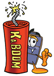 Clip Art Graphic of a Suitcase Luggage Cartoon Character Standing With a Lit Stick of Dynamite