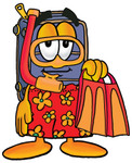 Clip Art Graphic of a Suitcase Luggage Cartoon Character in Orange and Red Snorkel Gear
