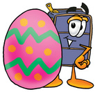 Clip Art Graphic of a Suitcase Luggage Cartoon Character Standing Beside an Easter Egg