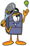 Clip Art Graphic of a Suitcase Luggage Cartoon Character Preparing to Hit a Tennis Ball