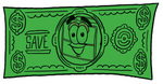 Clip Art Graphic of a Suitcase Luggage Cartoon Character on a Dollar Bill
