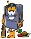 Clip Art Graphic of a Suitcase Luggage Cartoon Character Duck Hunting, Standing With a Rifle and Duck