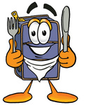 Clip Art Graphic of a Suitcase Luggage Cartoon Character Holding a Knife and Fork