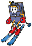 Clip Art Graphic of a Suitcase Luggage Cartoon Character Skiing Downhill