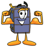 Clip Art Graphic of a Suitcase Luggage Cartoon Character Flexing His Arm Muscles