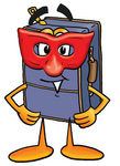 Clip Art Graphic of a Suitcase Luggage Cartoon Character Wearing a Red Mask Over His Face