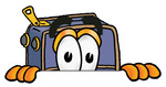 Clip Art Graphic of a Suitcase Luggage Cartoon Character Peeking Over a Surface