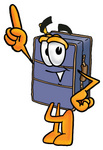 Clip Art Graphic of a Suitcase Luggage Cartoon Character Pointing Upwards