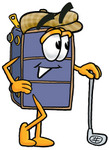Clip Art Graphic of a Suitcase Luggage Cartoon Character Leaning on a Golf Club While Golfing