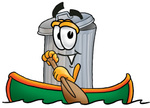 Clip Art Graphic of a Metal Trash Can Cartoon Character Rowing a Boat