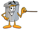 Clip Art Graphic of a Metal Trash Can Cartoon Character Holding a Pointer Stick
