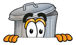 Clip Art Graphic of a Metal Trash Can Cartoon Character Peeking Over a Surface
